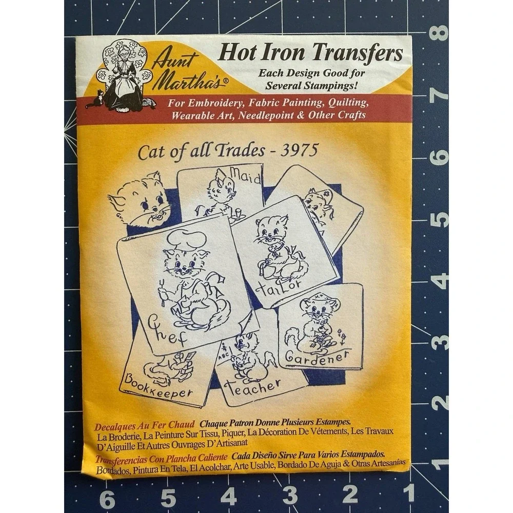 Aunt Martha's Hot Iron Embroidery Transfers Cat of all Trades - 3975